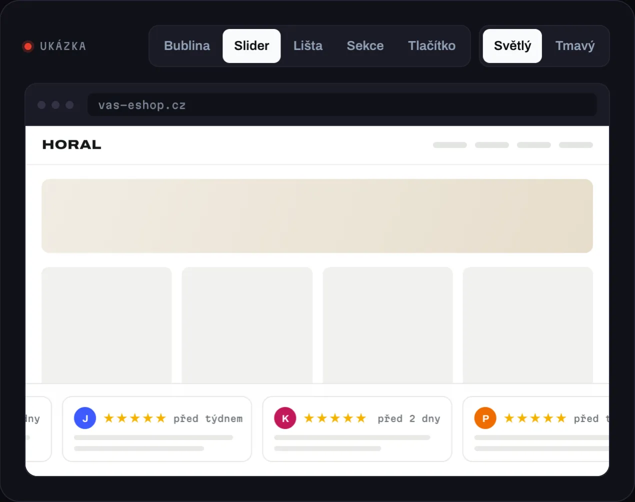 Slider s recenzemi ve spodní části e-shopu