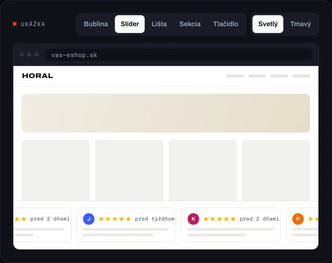 Slider s recenziami v spodnej časti e-shopu